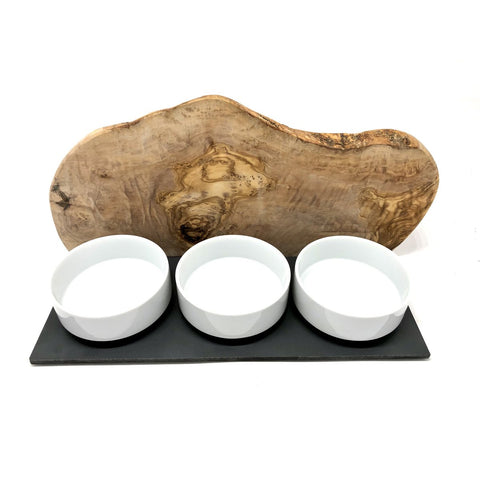 Mangiatoia per Gatti TRIO MOUNTAIN “Solo Gatti” con 3 Ciotole da 0,4 L in Legno d’Ulivo