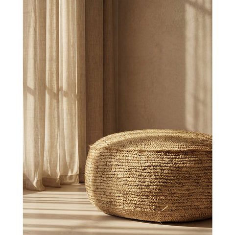Pouf Rotondo in Rafia Intrecciata Flores (60x35 cm) - Naturale