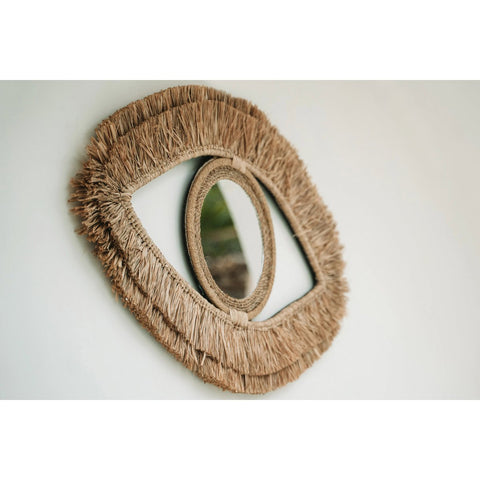 Specchio da Parete a Forma di Occhio in Rafia Naturale Eye M (70x40 cm)