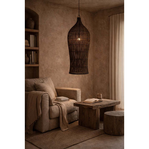 Lampadario a Sospensione in Bambù The Oasis Tower – Noce Scuro (Extra Large, H 102 cm)
