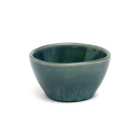 Handcrafted Portuguese stoneware sauce bowl in blue with aqua-colored shading, Ø 6.5 cm