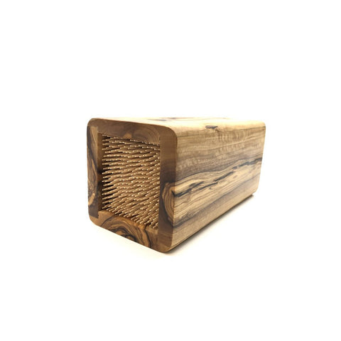 Ceppo per Coltelli DESIGN in Legno d'Ulivo con Inserti Salva-Lama (8x8xH 16 cm)