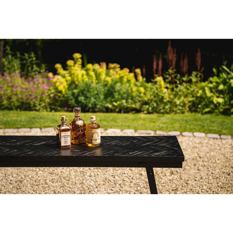 Tavolo Alto in Teak con Intarsio a Spina di Pesce Herringbone – Nero (L 140 cm)