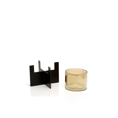 Glass Candle Holder with Brass Base “The Hurricane” – Black – Tall