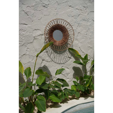 Specchio da Parete Rotondo in Noce di Cocco Montezuma (Ø 80 cm)