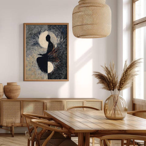 decorazione murale japandi per soggiorno elegante