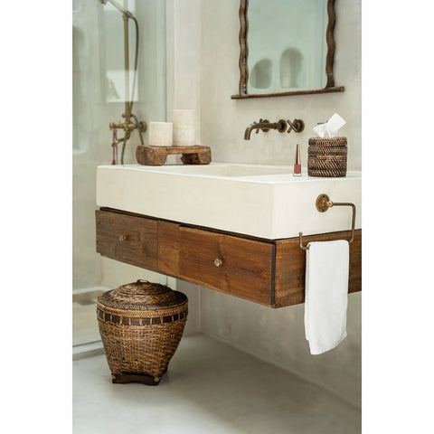 Cestino Portaoggetti Coloniale in Rattan – Marrone Naturale (Grande, H 45 cm)