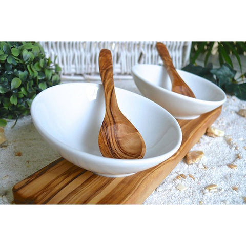 Set Aperitivo e Salse in Porcellana e Legno d'Ulivo (Con 2 Cucchiai)