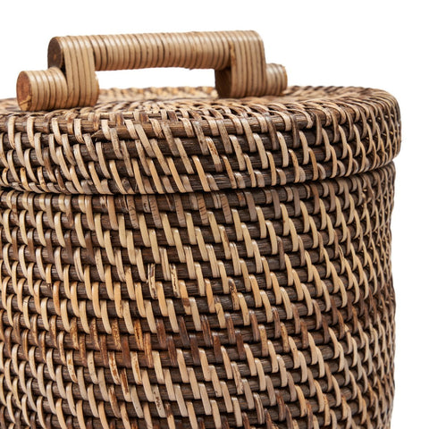 Cesto Contenitore Alto in Rattan con Coperchio – Marrone Naturale (H 37 cm)