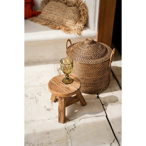 Cestino Contenitore con Maniglie e Coperchio Coloniale – Marrone Naturale (40x40xH 39 cm)