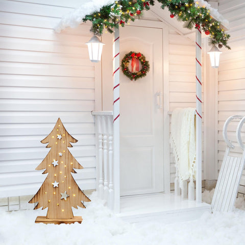 Scultura natalizia a LED in legno naturale a forma di albero ARD Tree Piccolo alta 47 cm