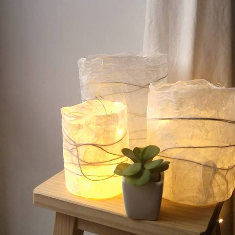 Gold Recycled Paper Chrysalis Lanterns – Set of 3 Japandi Lanterns