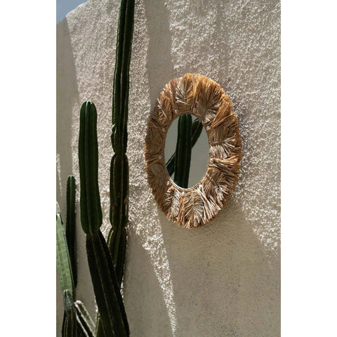 Specchio Rotondo da Parete in Rafia e Conchiglie La Palma M (60 cm)