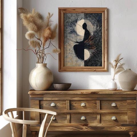 Quadro Japandi Wabi-Sabi "Harmony of Light" – Arte da Parete Nero e Oro