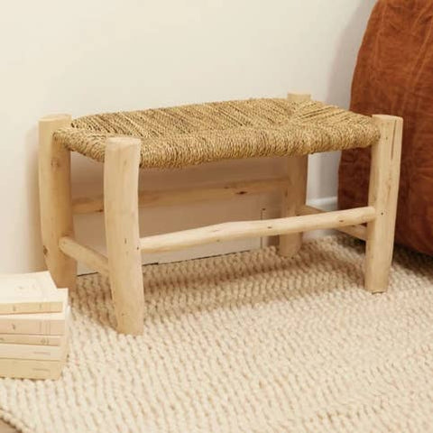 panca intrecciata legno naturale e fibra di palma