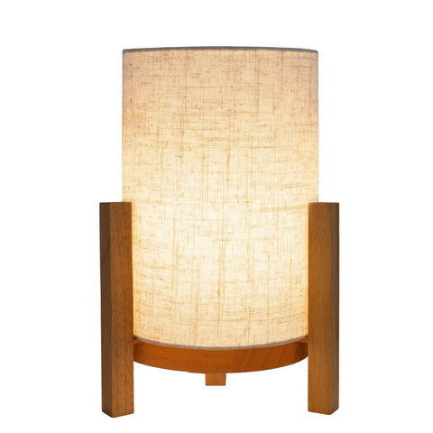 Lampada da Tavolo a LED in Legno e Tessuto "Matilda" (H: 32 cm) – Ricaricabile con Touch Dimmer