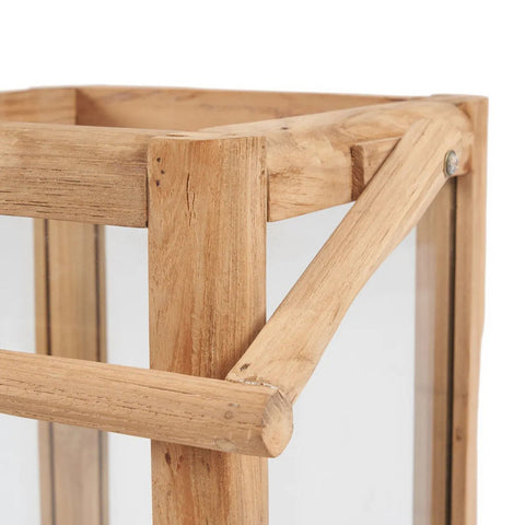 Lanterna Scultorea con Maniglia in Teak Riciclato Nusa Penida – Naturale (S, H 43 cm)