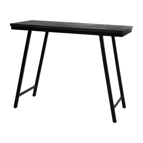 Tavolo Alto in Teak con Intarsio a Spina di Pesce Herringbone – Nero (L 140 cm)