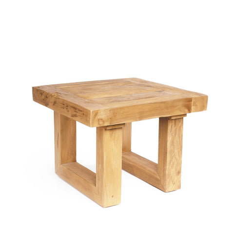 Tavolino quadrato monolitico in legno di teak recuperato naturale