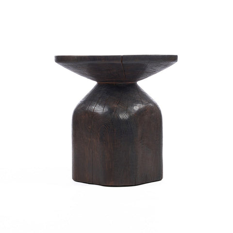 Tavolino Scultoreo in Legno Massello Drumline – Noce Scuro (Ø 50 cm)