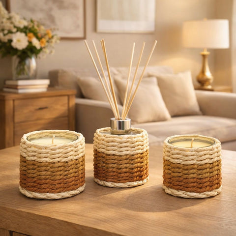 Woven Texture Glass Scented Candle – Oriental Musk (10x10 cm)