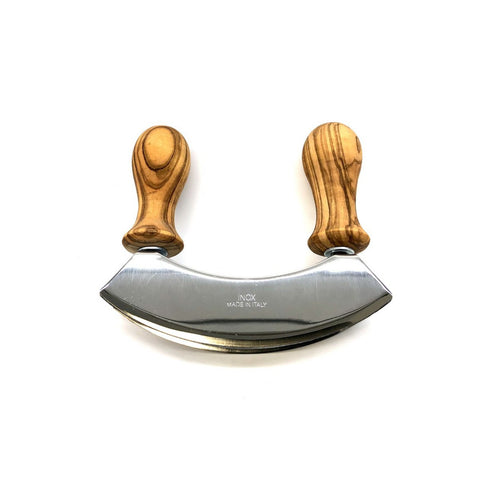 Mezzaluna da Cucina a Doppia Lama in Legno di Olivo