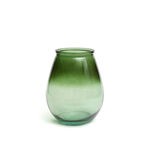 Vaso scultoreo bulboso in vetro riciclato verde lucido Qiezi 19x23 cm