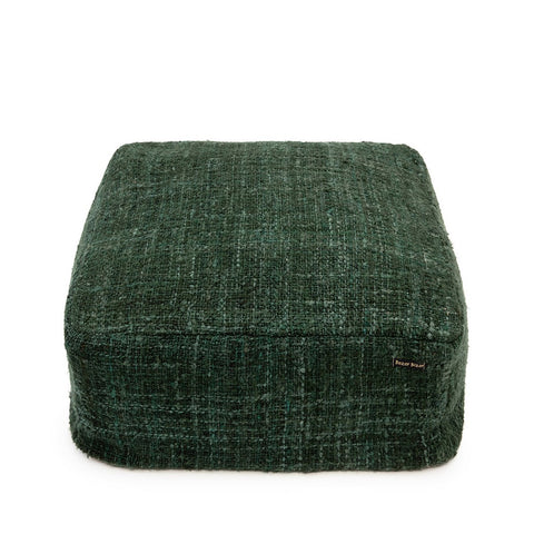 Pouf Basso Rotondo in Cotone Tinto a Mano Oh My Gee (60x25 cm) - Verde Foresta