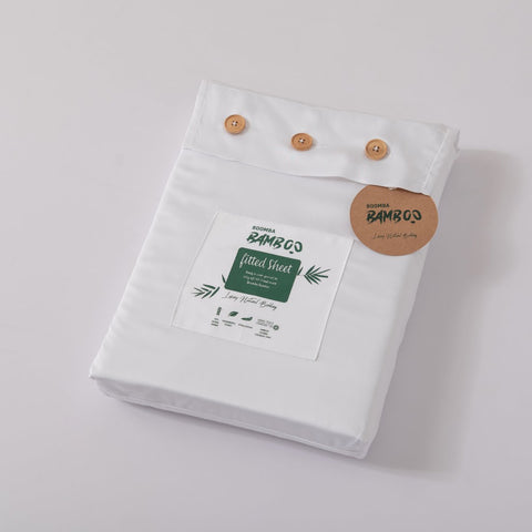 Premium White Bamboo Fitted Sheet - Up to 30 cm - 400TC Tanboocel - White Coconut