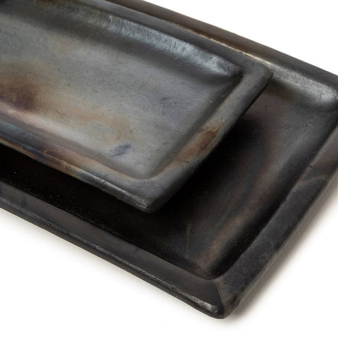 Black Terracotta Sushi Plate, L Burned