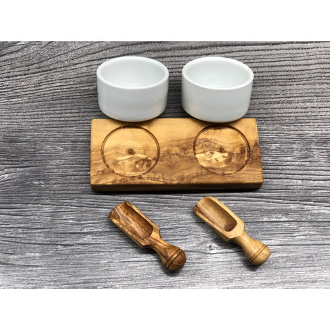 FANO2 Olive Wood Salt Bowl Set with 2 Bowls and Spoons