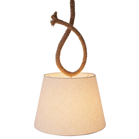 Lampada a sospensione in corda di iuta intrecciata marrone e paralume in tessuto crema Rope di diametro 35 cm sospesa