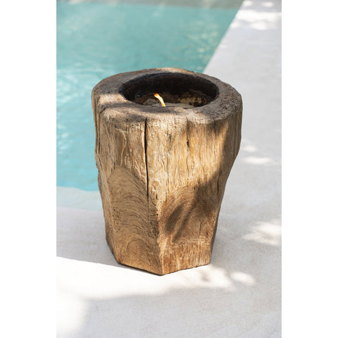 Candela Scultorea in Tronco di Legno e Vaso Tradizionale (34x38 cm)
