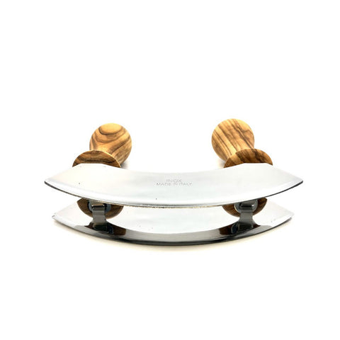 Mezzaluna da Cucina a Doppia Lama in Legno di Olivo