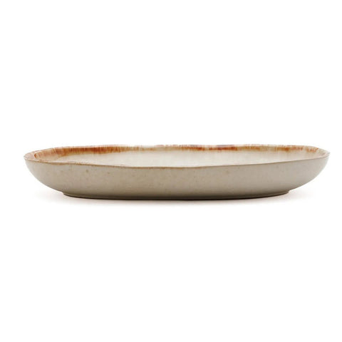 Piatto Ovale da Portata in Gres Bianco e Dettagli Oro Cascais M (24 cm)