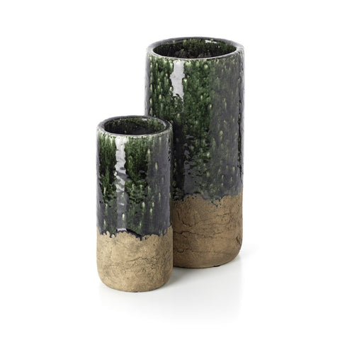 Vaso Scultoreo Cilindrico in Gres The Moss – Verde Cemento