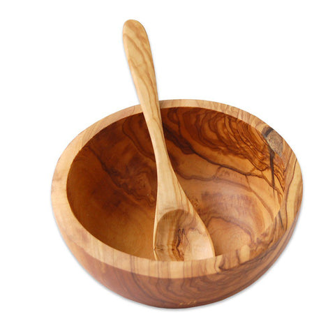 Ciotola per cereali in legno d'ulivo naturale con cucchiaio coordinato stile Japandi Sumi Design