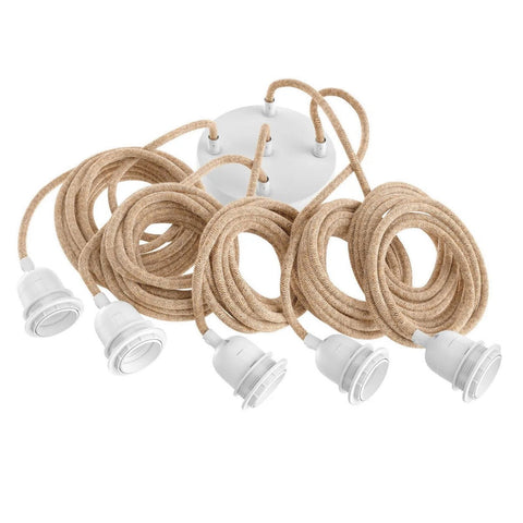 Lampada da soffitto a cinque cadute con cavi in cotone bianco naturale in stile Japandi.
