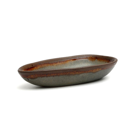 Rectangular stoneware serving plate in shades of gray and blue, “Côa,” in the Japandi style.