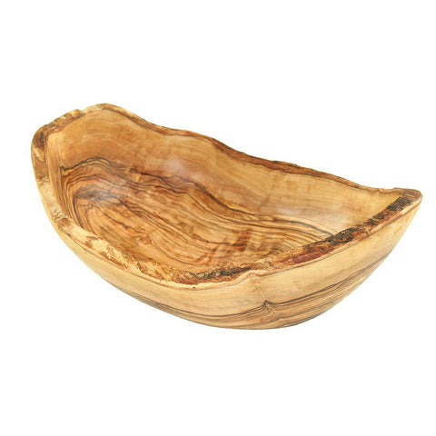 Portafrutta ovale rustico in legno d'ulivo naturale 25-29 cm per cucina e tavola stile Japandi