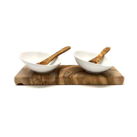 Set Aperitivo e Salse in Porcellana e Legno d'Ulivo 