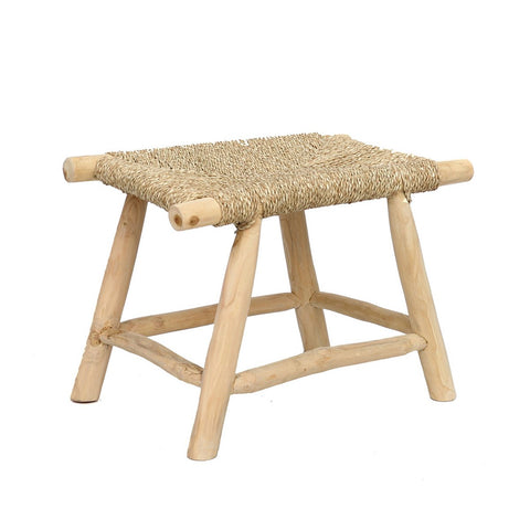Sgabello con struttura in legno e seduta intrecciata in seagrass naturale Porto M in stile Japandi.