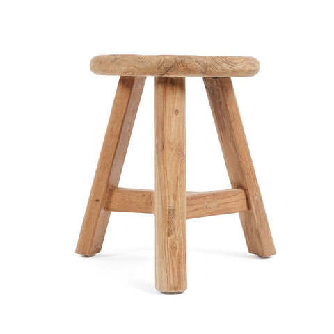 Sgabello rotondo in legno di teak riciclato Noguchi in stile Japandi.
