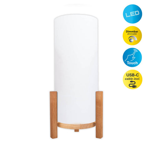 Lampada da Tavolo a LED in Legno e Tessuto "Madita" (H: 48 cm) – Ricaricabile con Touch Dimmer