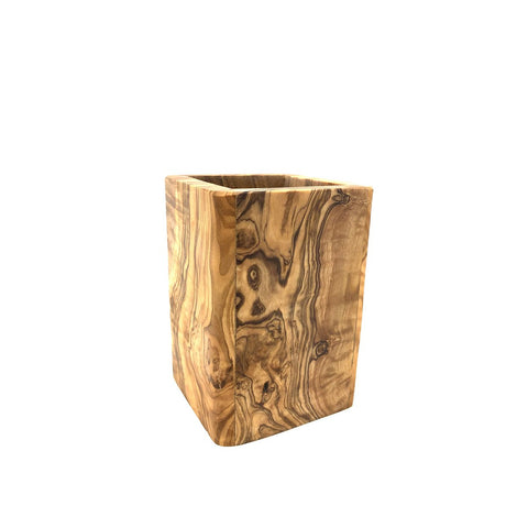 Portaspazzolini in legno d’ulivo stile minimal su mensola bagno naturale