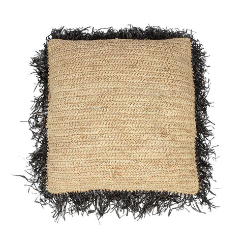 Fodera per cuscino quadrata in rafia intrecciata a mano colore nero naturale 