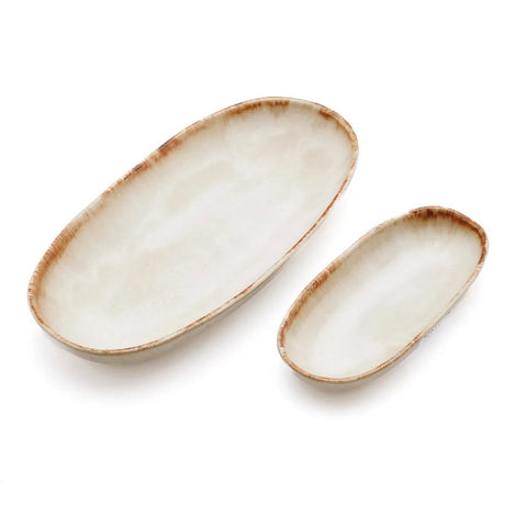 Piatto Ovale da Portata in Gres Bianco e Dettagli Oro Cascais M (24 cm)