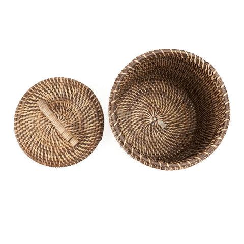 Cesto Contenitore Alto in Rattan con Coperchio – Marrone Naturale (H 37 cm)