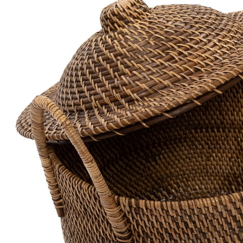 Cestino Contenitore con Maniglie e Coperchio Coloniale – Marrone Naturale (40x40xH 39 cm)