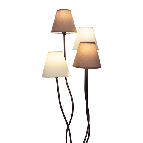 Lampada da Terra Multi-Paralume "Boho" – 4 Paralumi in Cotone Beige e Marrone (H: 138 cm)
